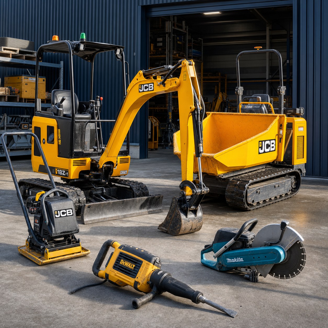 Compact plant and professional tools ready for hire
