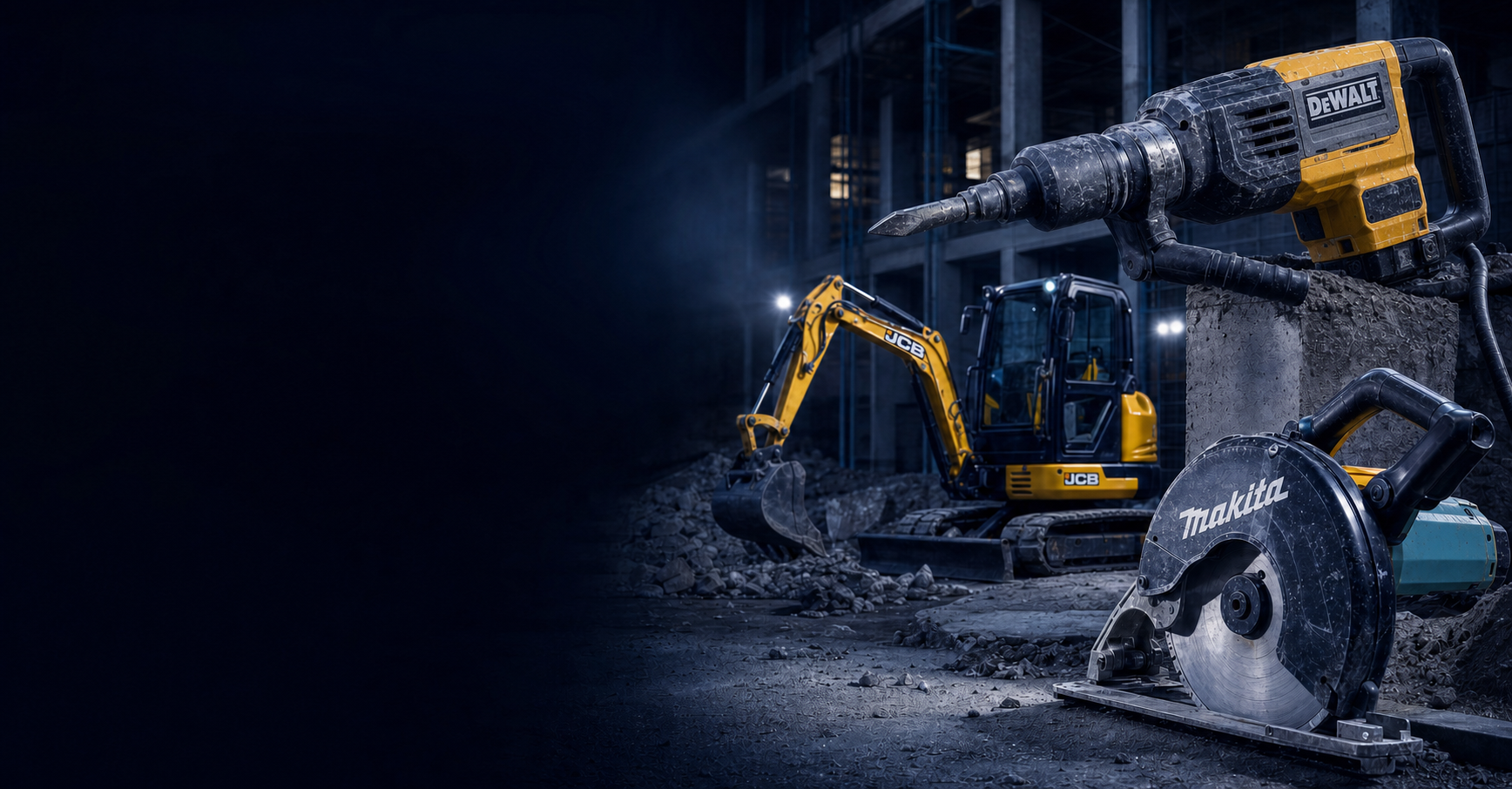 Professional power tools and compact plant ready for hire